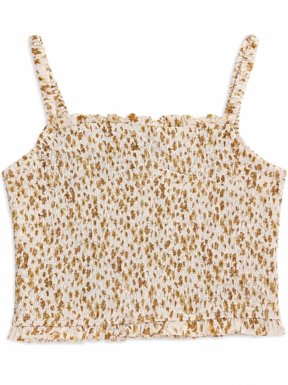 Promesa Floral Smocked Crop Tank Top Cream Mustard Medium NWOT